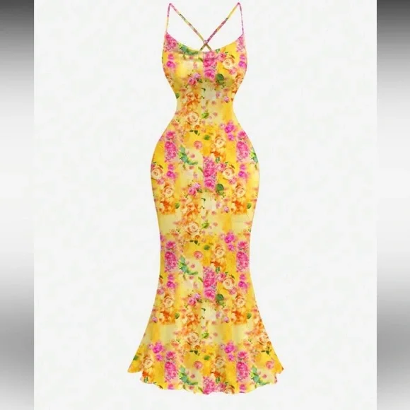 Floral Yellow Maxi Dress - Picture 1 of 4
